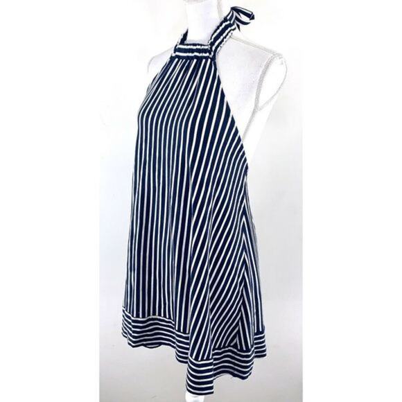 ASOS Navy Stripe Halter Mini Dress Size 0 Tie Open Back Nautical - Picture 5 of 7
